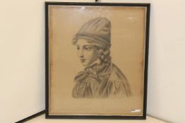 A Framed Pastel Portrait Of Bourgogne Girl In Traditional Costume dated 1867.