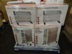 1 x Large Pallet (R1) to contain 25 items including 18 x Oil Filled Radiators, 4 x Convector Heaters