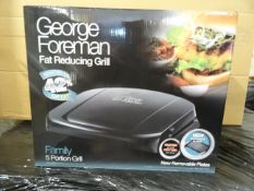 1 x George Foreman Family 5 Portion Grill, Faster Pre Heat. Hotter Max Temp. Removed upto 42% of