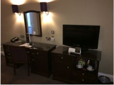 1 x DESK, DARK STAINED
75CM HIGH X 50CM DEEP X 158CM WIDE