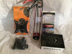 JOBLOT OF 6 ITEMS_ Including Brand New TV mount, John Lewis Clock, Plantronics M50 Bluetooth Headset