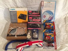 JOBLOT OF 10 ITEMS_ Including Brand New Hot Wheel cars, Origaudio Speakers, Maplin HDMI Player,