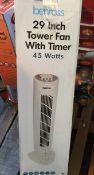 29 Inch tower FAN with Timer_ RRP  £29.99_Customer return_Boxed_Unchecked. NO VAT ON THIS ITEM__