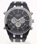 GLOBENFELD BLACK RUBBER LUXURY MULTI PURPOSE WATCH WITH ALARM CLOCK AND SECOND DIGITAL DIAL -