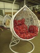Single Seat Round Swing Chair- white chair with white Frame and Red  cushion - Chair size - 950 x
