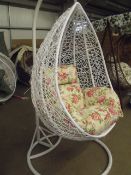 Single Seat Tear Drop Swing Chair- white chair with white Frame and floral cushion -