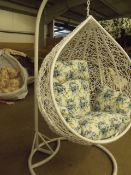 Single Seat Round Swing Chair- white chair with white Frame and floral cushion - Chair size - 950