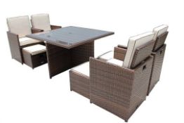 The Barcelona 9 Piece Rattan Garden Cube Set in chocolate mix with coffee cream cushions