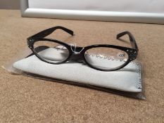 About Eyes G153 Pixie Black Frame with Blue/ White Diamonte Temples Reading Glasses