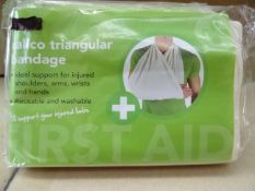 168 x Calico triangular bandges. Ideal support for injured shoulders, arms, wrists and hands.