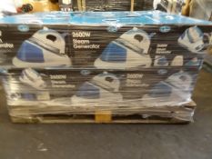 1 x Large Pallet (11) to contain 16 x BOXED Quest 2600w Steam Generating Irons. Aluminium covered
