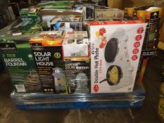 1 x Large Pallet (45) to contain 40 Boxed items to include: 20m auto reel hose, solar lights,