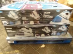 1 x Large Pallet (47) to contain 14 x BOXED Quest 2600w Steam Generating Irons. Aluminium covered