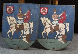 Reserve: 100 EUR        Zwei bemalte Metallschilder - Motiv mit dem Hl. St. Martin - vom