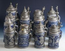 Reserve: 500 EUR        Konvolut v. 16 versch. Deckelkrügen, Deckel aus Keramik, Porzellan od. Zinn,