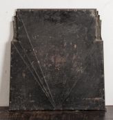 Ofenblech, Art-Déco, Kupferblech, mit zeittypischem geometrischen Dekor. Ca. 46,5 x 49,5cm.
