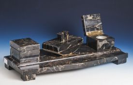 Schreibtischaufsatz, 2-tlg., schw. Marmor, um 1920/30 Jahre.