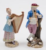 A Meissen figure of a musician and one similar: the first in the form of a youth pipe player from