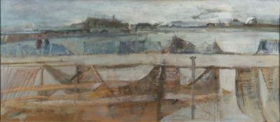 * Frederick Cuming R.A.[b.1930]- Drying Nets signed bottom left and dated '66 oil on board 29 x