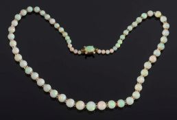 A graduated opal bead and faceted glass bead, single string necklace:, the opals graduating from 3.