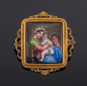 A late 19th century 'Geneva' enamel panel rectangular brooch:,