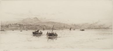 William Lionel Wylie [1851-1931] - 
Fishing boats and shipping in a harbour:-
etching,