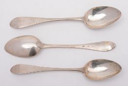 A set of three George III provincial Scottish silver pointed Old English pattern tablespoons,