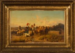 Andreas Marko [1824-1895]-
Cattle, sheep and farmers at a watering trough,