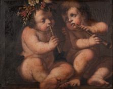 European School 18th Century-
Putti Musicians:-
oil on canvas
57 x 73cm.