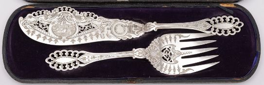 A pair of Victorian provincial silver fish servers, maker James & Joshiah Williams, Exeter,