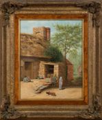 British School 19th Century-
'At the cottage door':-
signed with initials CWR '83
oil on panel
25 x