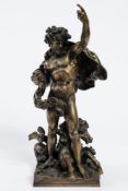 After the Antique, 19th century bronze figure of Neptune: draped in windswept robe,