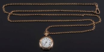 A 19th century gold belcher-link chain with attached fob watch:, 28gms gross weight.