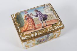 A rare 18th century English enamel rectangular box of Theatrical interest: probably Birmingham,