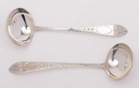 A pair of George III  Irish silver sauce ladles, maker John Dalrymple, Dublin,