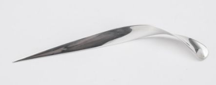A Georg Jensen silver letter opener, fully stamped Sterling, Denmark,Torun: of swept design,