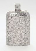 A Victorian silver hip flask, maker's marks worn, London, 1852: of rectangular outline,