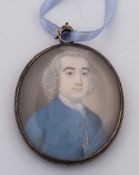 English School mid 18th Century:-
Miniature portrait of a gentleman, head and shoulders,