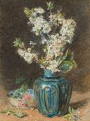 Sidney Trefusis Whiteford [1837-1915]-
Still Life of blossom in a turquoise