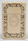 A late 19th century carved ivory carte-de-visite case: of rectangular outline,