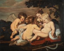 Manner of Peter Paul Rubens- 
'Agnus Dei', Cherub and Putti with Lamb:-
oil on canvas
100 x 125cm,