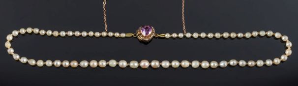 A cultured pearl single string necklace:, approximately 44cm long,