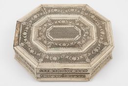 A 19th century Cantonese carved ivory jewellery box: of octagonal shaped outline.