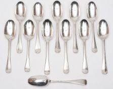A matched set of twelve George III silver Hanoverian Rat Tail pattern tablespoons,