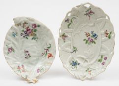 A Worcester basket pattern dish and a similar leaf dish: both decorated in the workshop of James