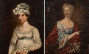 European School 19th Century, possibly German-
Portrait of a lady, half-length seated,