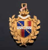 An enamelled 18ct gold Mayoral pendant:, with enamelled arms of 'Birmingham' city,