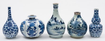 A group of Chinese blue and white wares: including a hookah base painted with panels of tree
