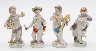Four Meissen porcelain figures: allegorical of the seasons modelled after the original by J.J.