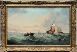 Jock [John H] Wilson [1774-1855]-
Shipping in a bay:-
signed bottom left
oil on canvas
39 x 64.5cm.